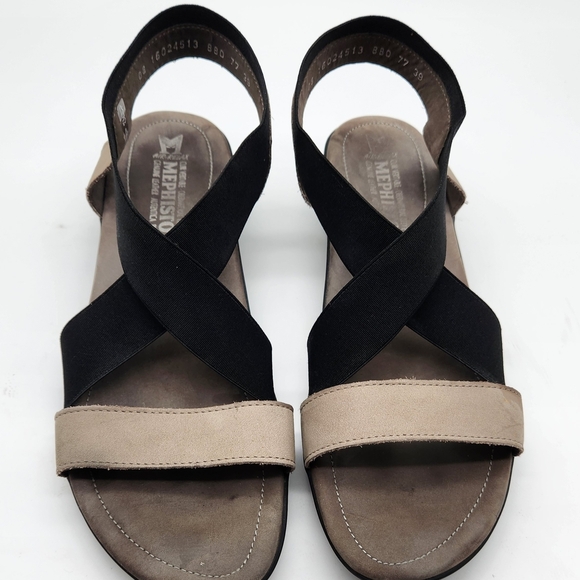 Mephisto Black and Tan Sandals with Adjustable Ankle Straps - Picture 2 of 10